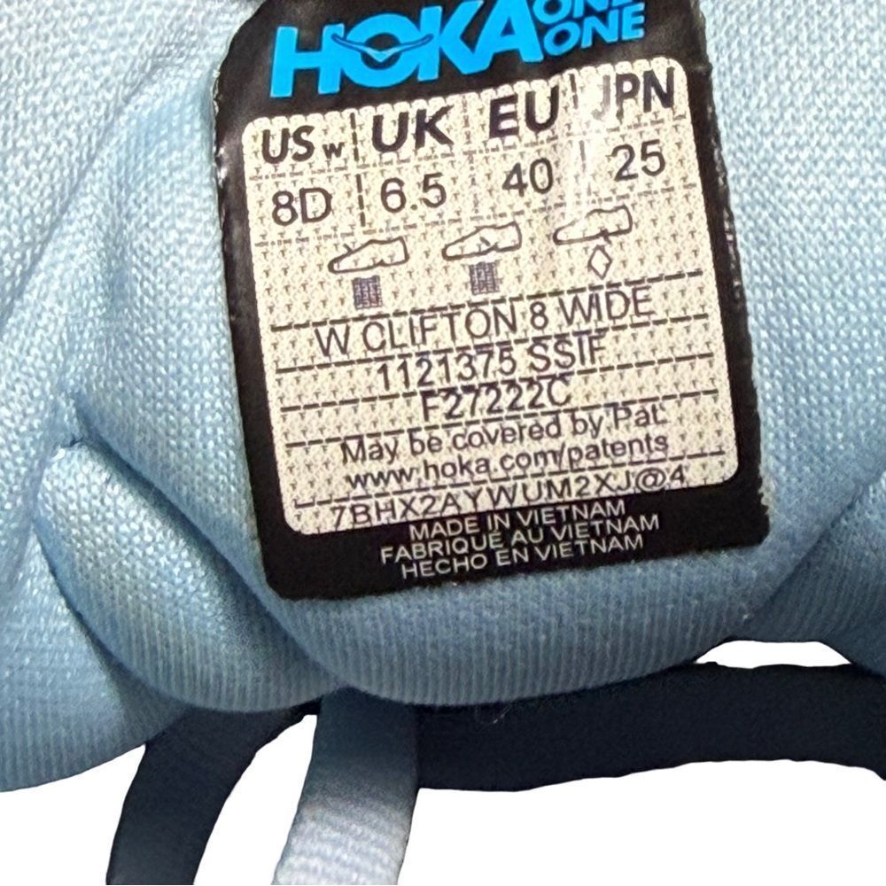 HOKA Women's Light Blue Running Yellow-Orange Sole Clifton 8 wide size 8D - Picture 7 of 7